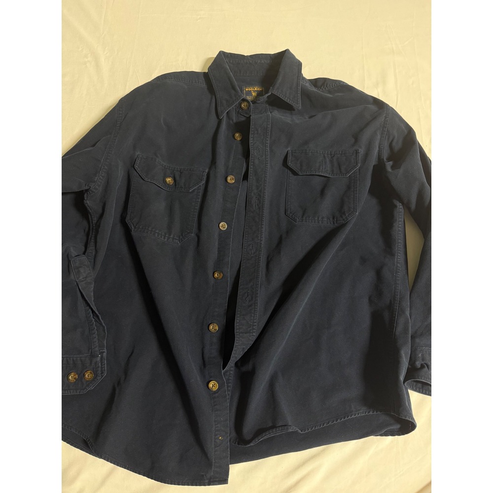 Vintage Woolrich Mens XL Navy Blue Cotton Button Down Work Shirt 6460